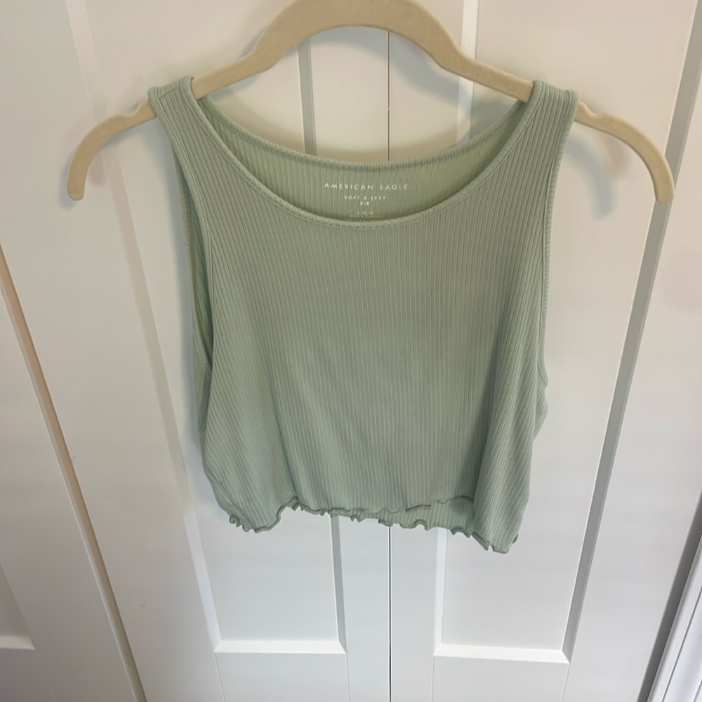 American Eagle, sage green cropped tank, women’s large but fits very small
